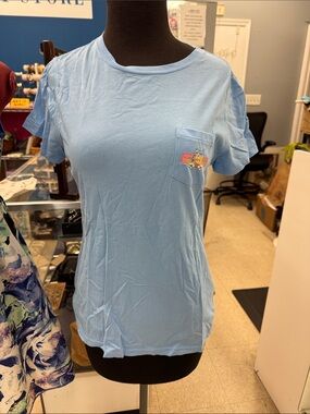 Vineyard Vines Light Blue Pocket Tee with Tropical Coconut Graphic